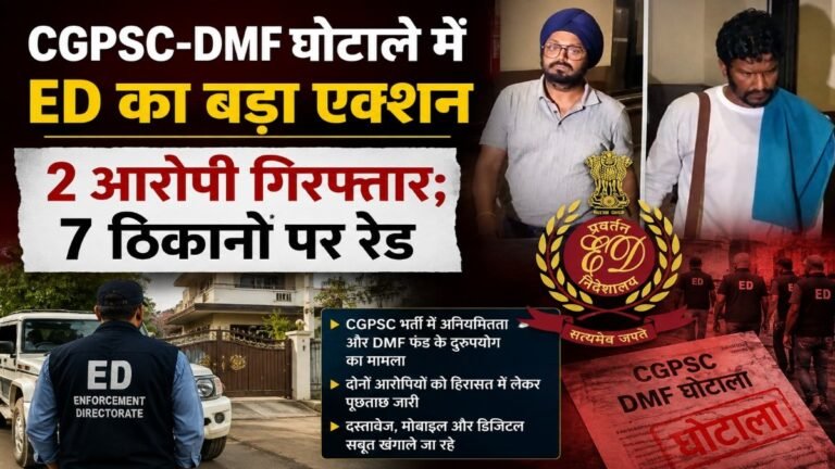 छत्तीसगढ़ में ED की बड़ी कार्रवाई’ CGPSC-DMF घोटाले के मामले में 7 जगहों पर रेड, 2 आरोपी गिरफ्तार